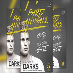 电子DJ音乐派对传单海报设计模板 Party Animals Club Flyer Template