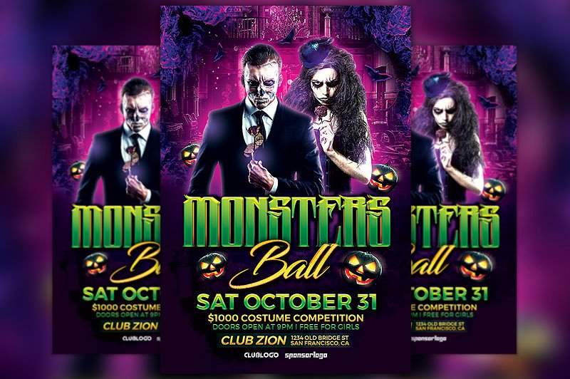 化妆舞会活动海报PSD模板 Monsters Ball Flyer Template