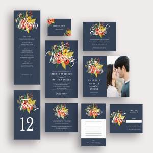 蓝色繁花似锦婚礼设计物料模板 In Between the Blooms on Blue