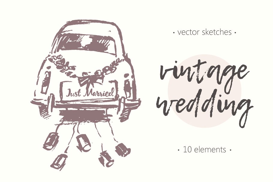 复古婚纱车素描图形 Wedding old fashioned cars