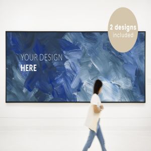 博物馆海报油画作品展示画框样机 Woman walking in Museum Mockup frame