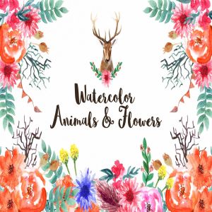 动物&花卉水彩元素插画套装 Watercolor Animals & Flowers