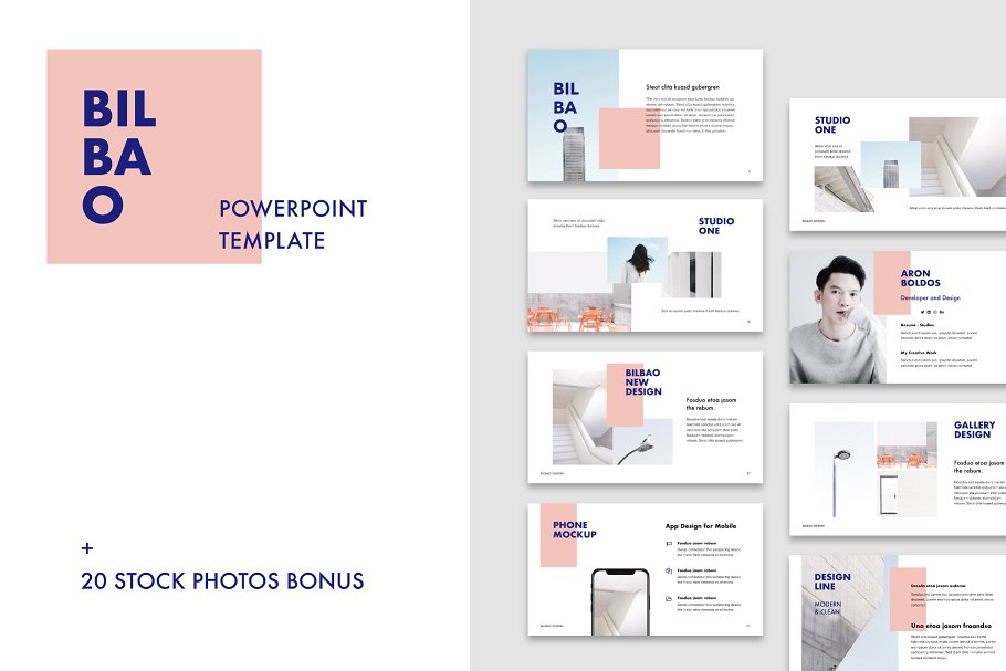创意设计公司路演PPT幻灯片模板 BILBAO – Powerpoint Template + Bonus