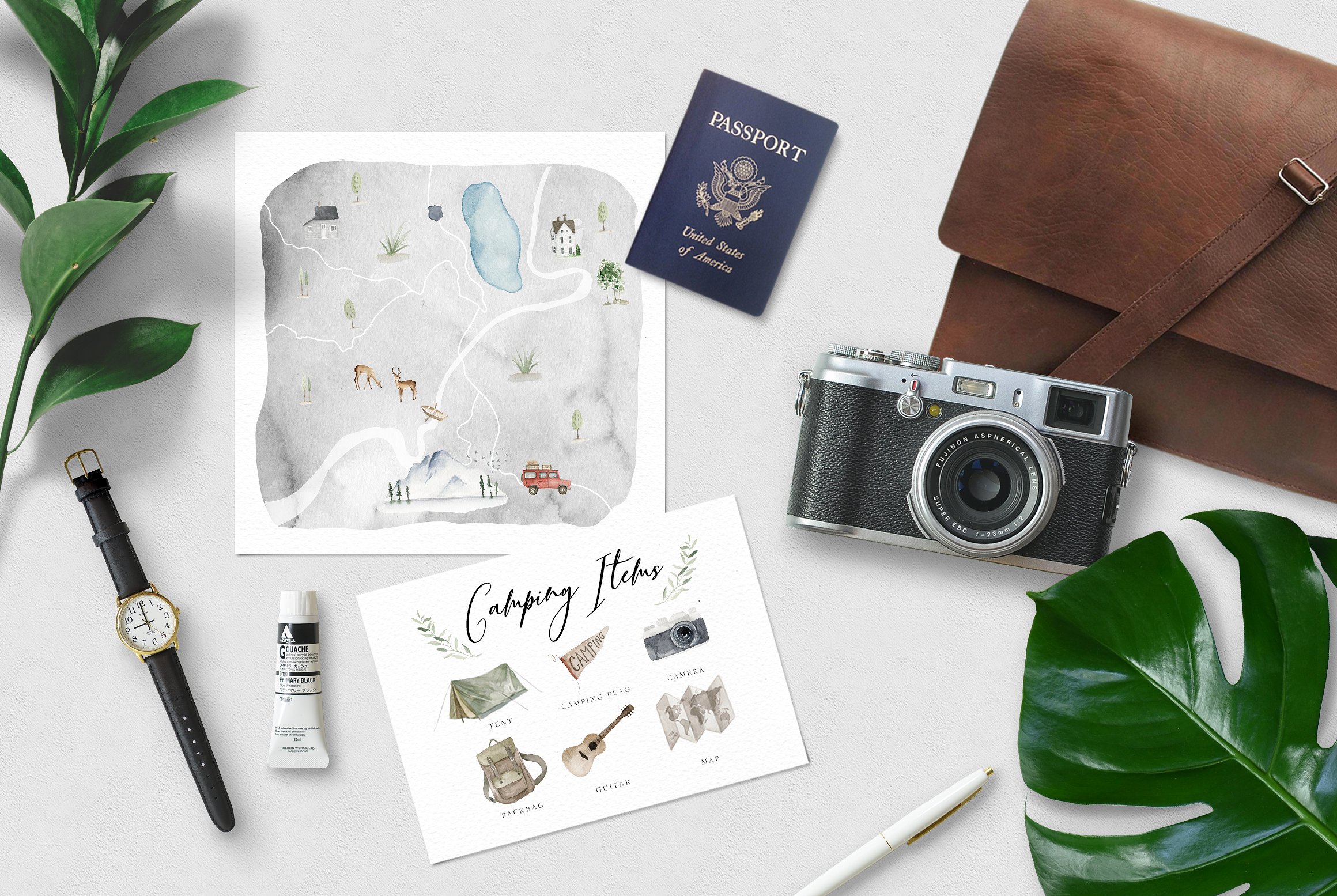 水彩手绘简易地图插画素材 Map Creator