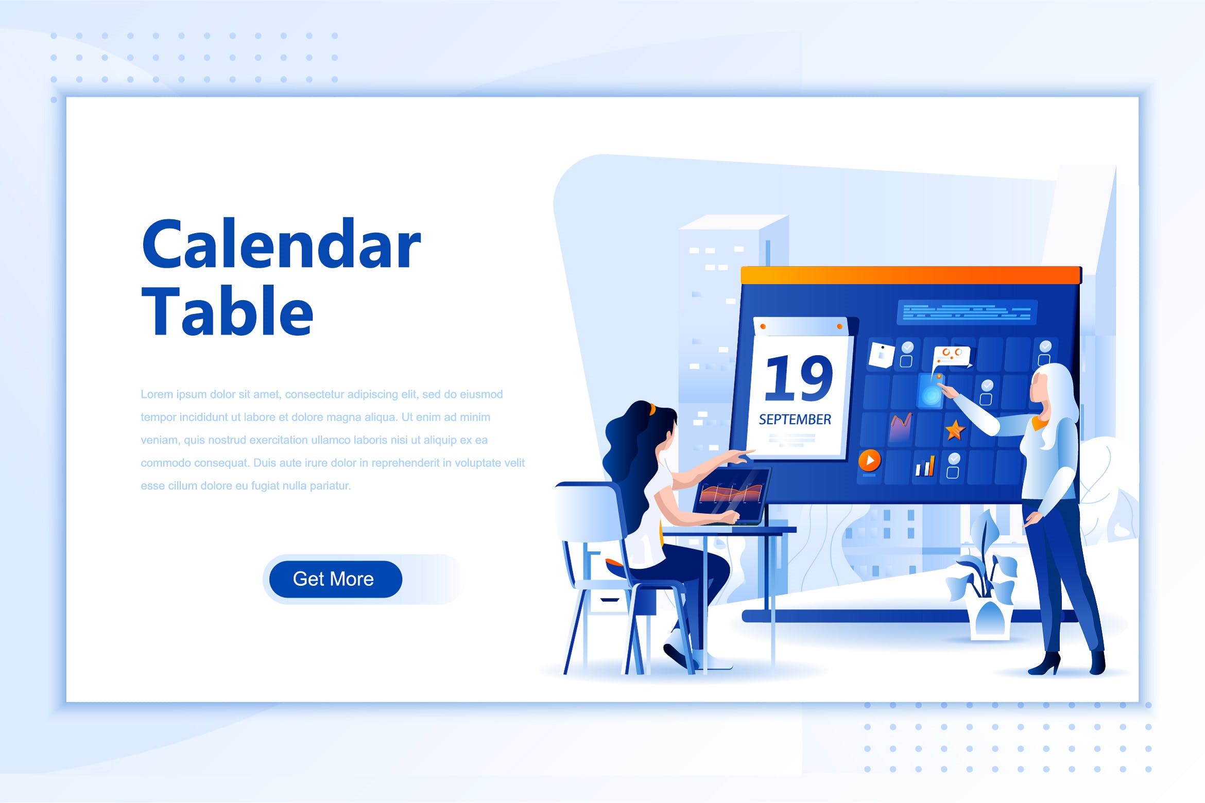 日历表主题网站设计矢量插画素材 Calendar Table Flat Landing Page Header