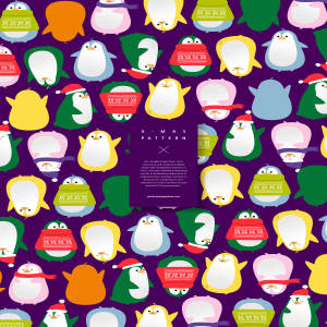 多彩的企鹅圣诞主题背景图案psd素材