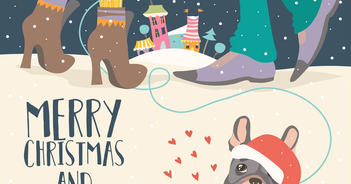 圣诞节情侣矢量手绘设计素材 Couple of love celebrating Christmas. Vector