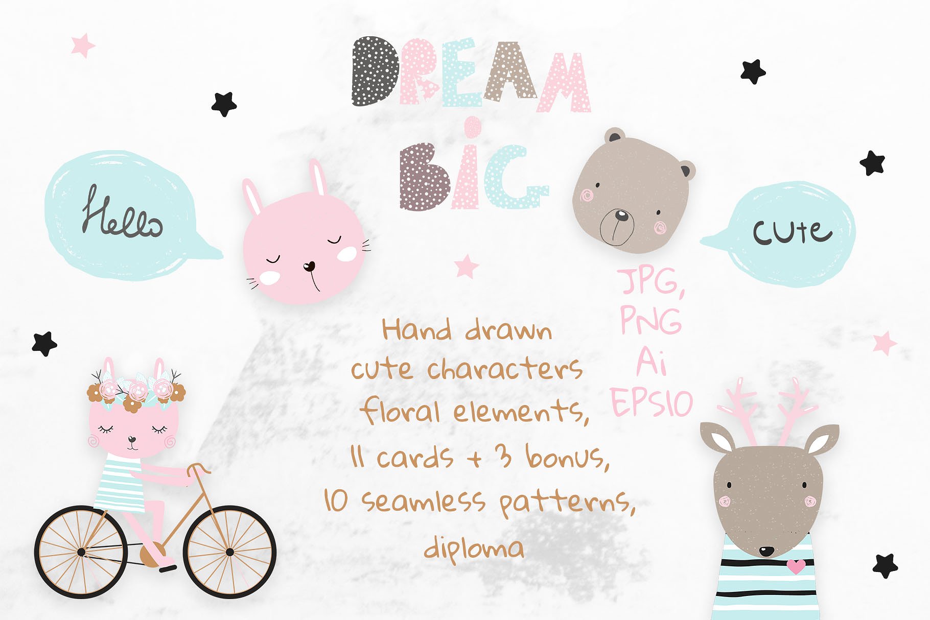 可爱柔和的手绘卡通动物矢量素材合辑下载[ai,eps,png,jpg]