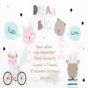 可爱柔和的手绘卡通动物矢量素材合辑下载[ai,eps,png,jpg]