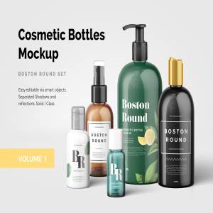 时尚的化妆品样机模型下载Cosmetic Bottles Mockup