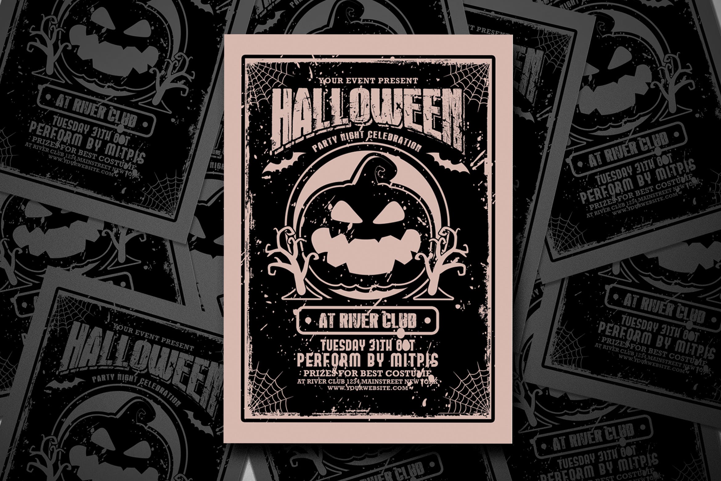 复古设计风格万圣节派对活动海报设计模板 Halloween Party