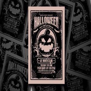 复古设计风格万圣节派对活动海报设计模板 Halloween Party