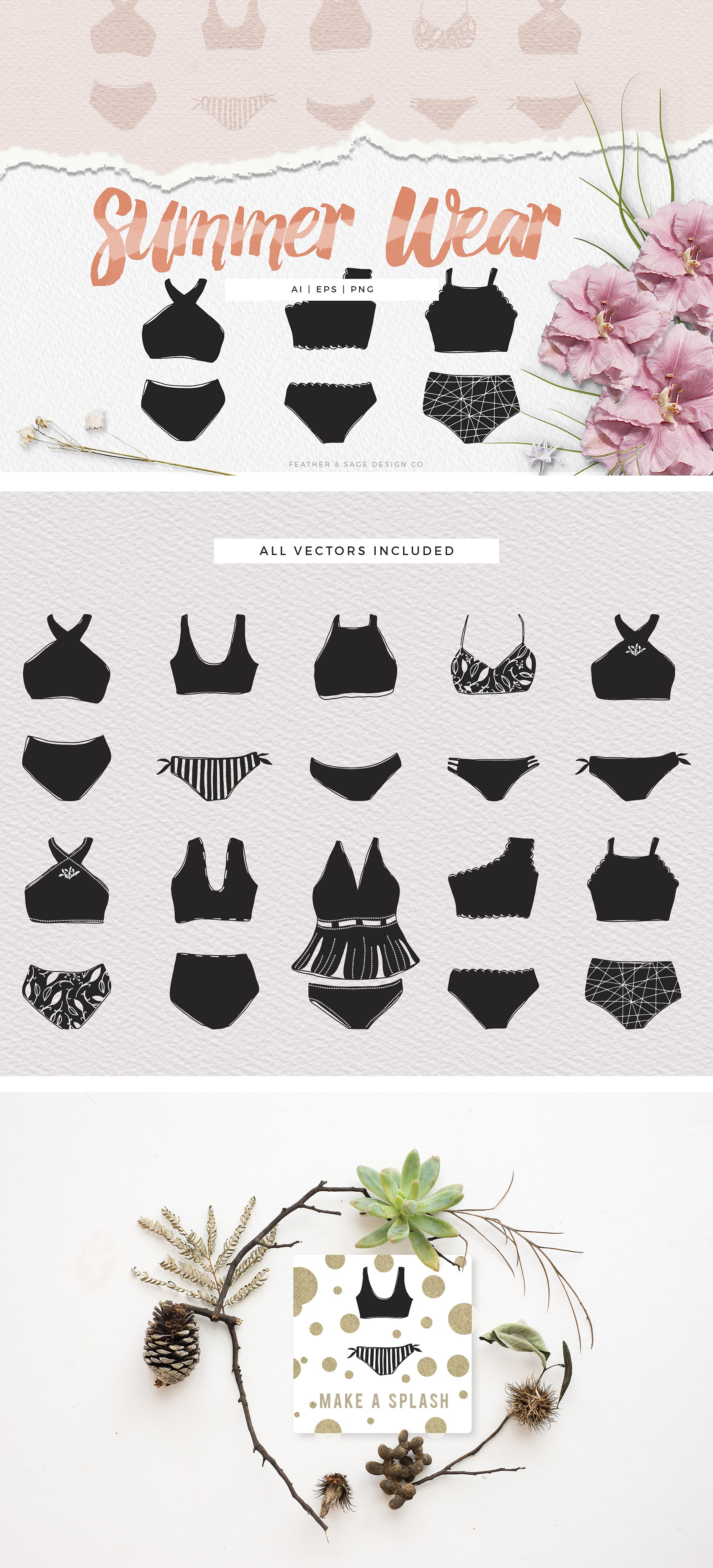 夏日内衣泳衣服饰矢量图形 Summer Wear Vector Graphics