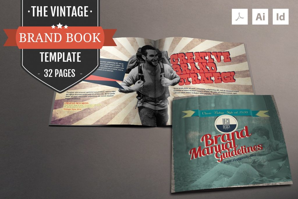 一款复古风画册模版下载[ai,indd,pdf]