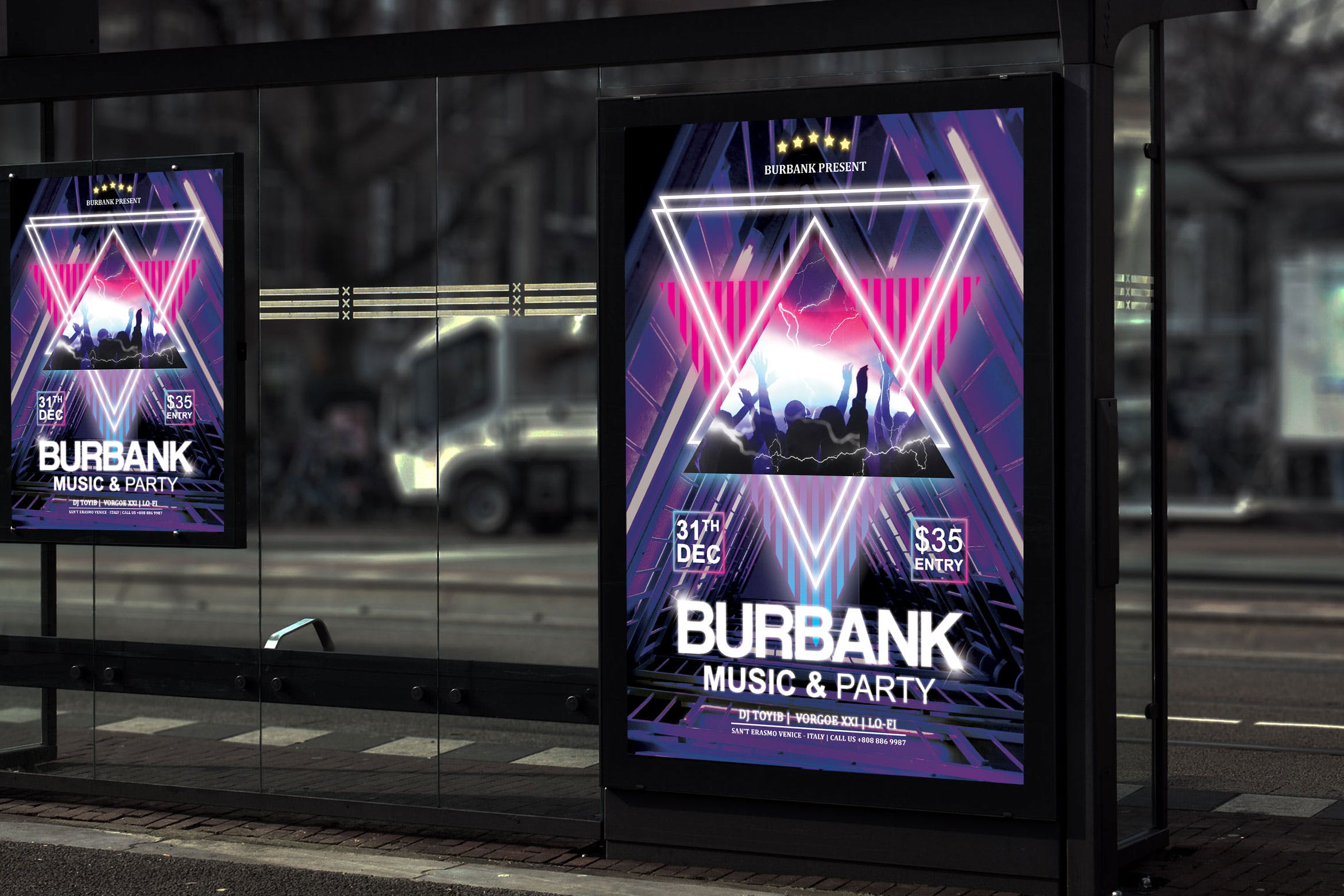 音乐狂欢派对活动灯箱海报设计模板 Burbank – Music and Party Poster HR