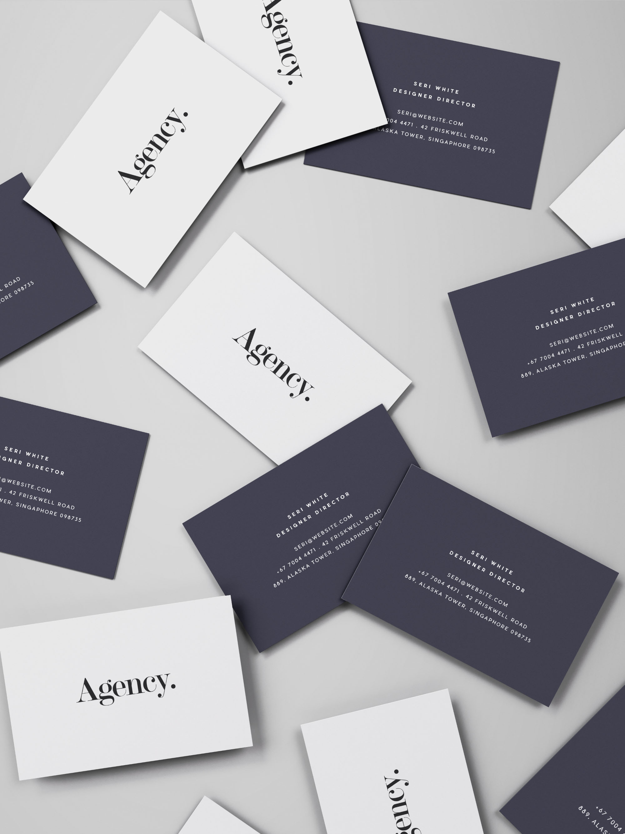 企业名片设计随机摆放俯视图样机模板 Spread of Business Cards Mockup