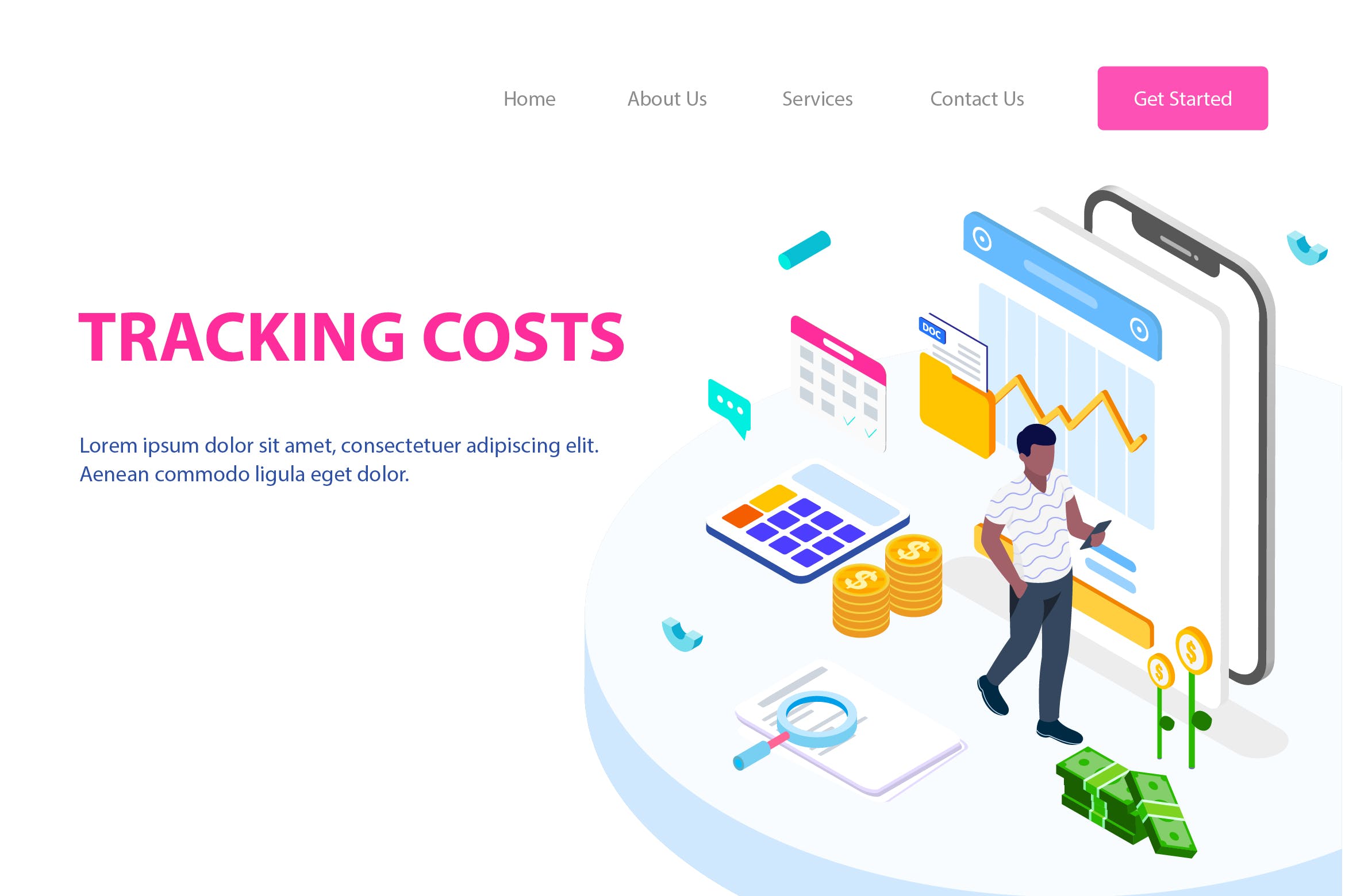 项目成本控制2.5D概念插画网站设计素材 Tracking Costs Isometric Illustration – FV