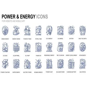 电力行业主题线性图标矢量图标素材 Power Industry Thin Line Icons