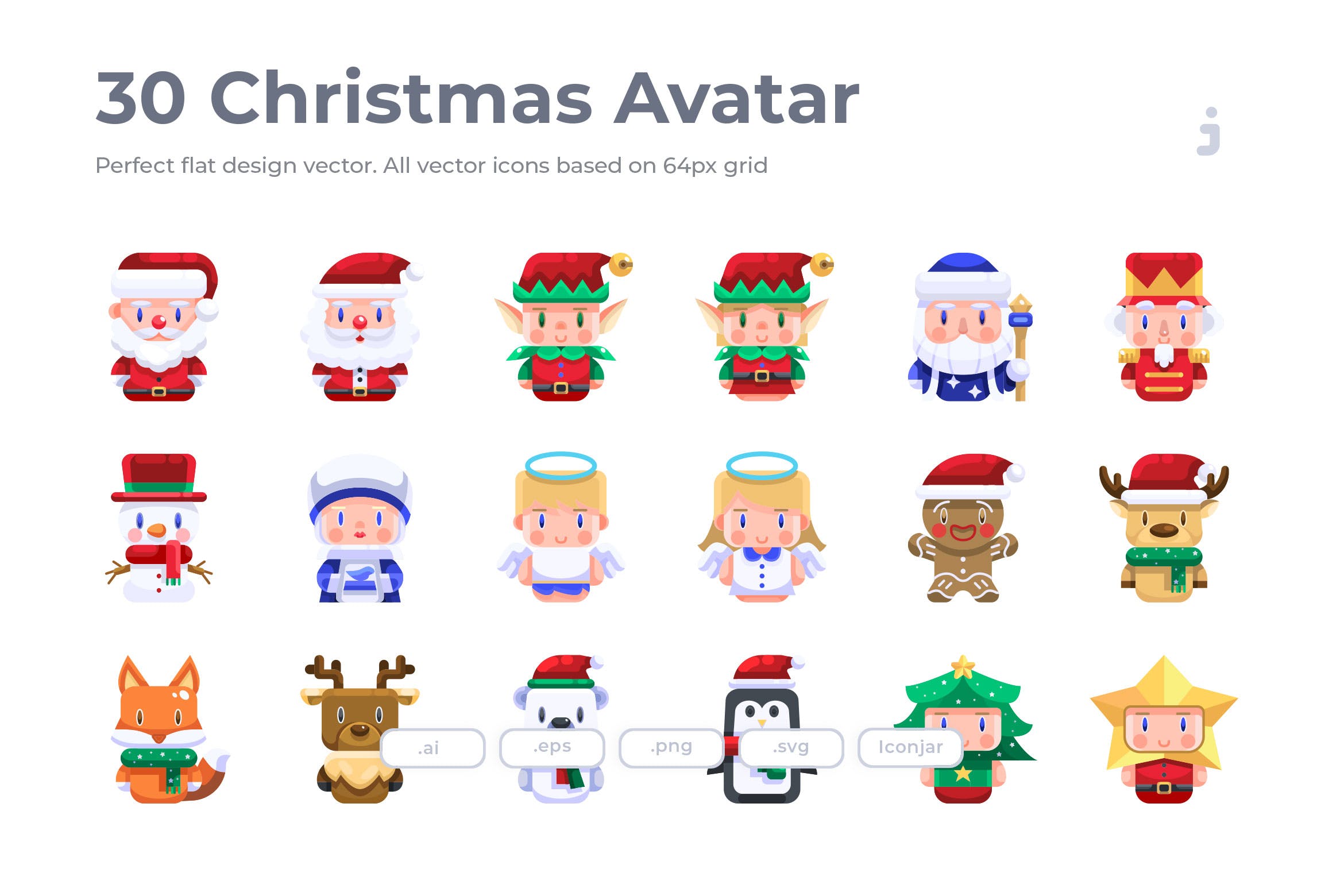 30枚扁平设计风格圣诞主题人物头像图标 30 Christmas Avatar Icons- Flat