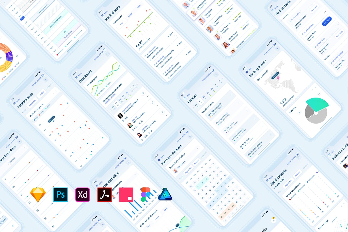 医疗健康APP应用数据统计分析后台UI设计套件 Medical App Dashboard – MedUX Light UI Kit