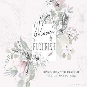 淡雅手绘素描花卉剪贴画 Bloom & Flourish – Floral Clipart