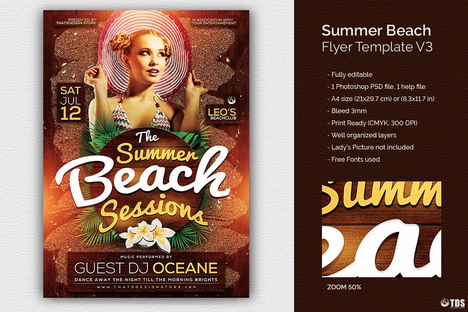 夏日海滩DJ音乐活动传单PSD模板v3 Summer Beach Flyer PSD V3