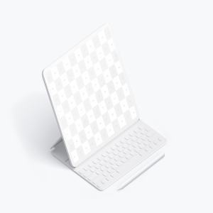 附带键盘iPad Pro平板电脑UI设计效果图左视图样机 Clay iPad Pro 12.9” Mockup, Isometric Left View With Keyboard