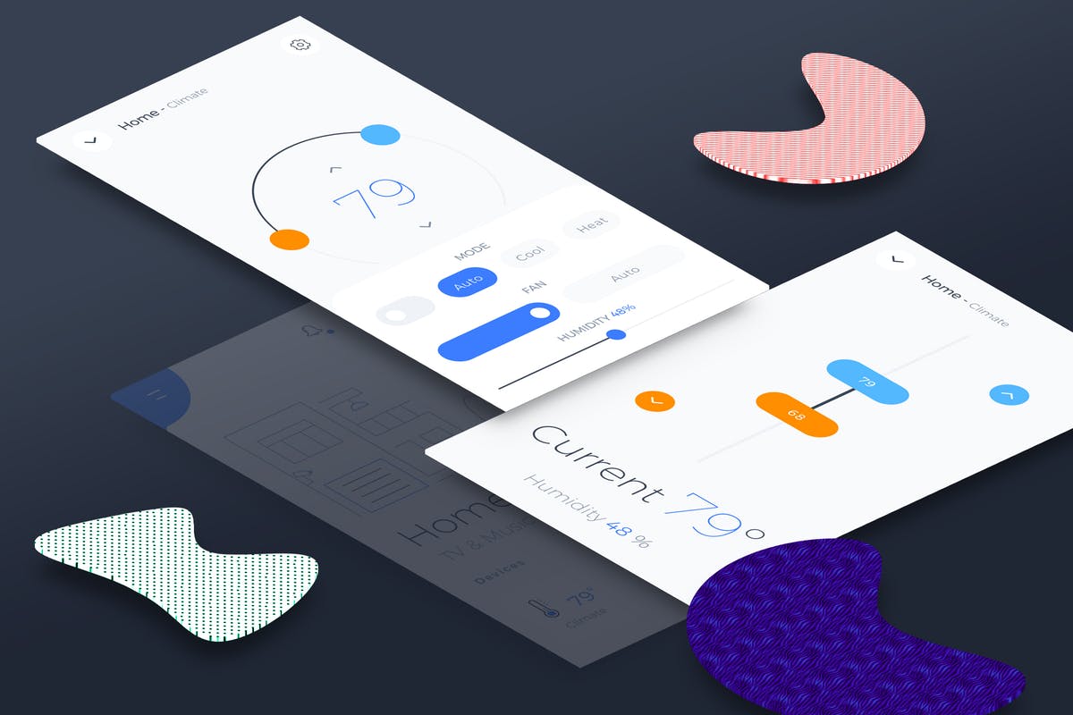 互联网智能家居气候调控面板UI套件2 Smart Home Climate 2 Mobile Ui