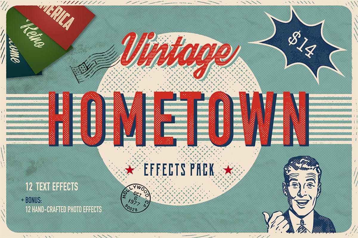 美式复古文本效果PS图层样式 Hometown Effects Pack