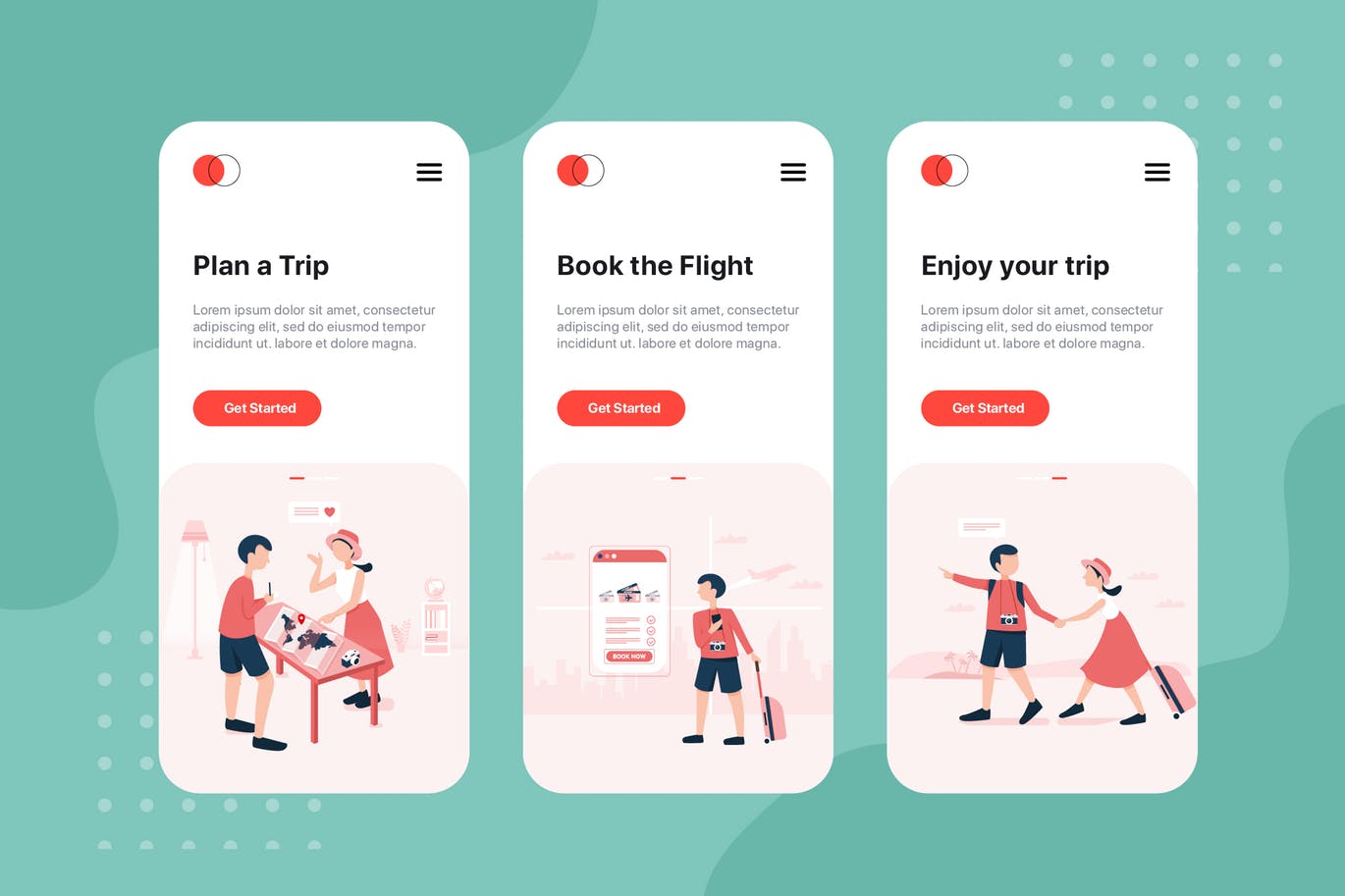 旅游主题APP应用引导页设计模板 On boarding screens for Online Booking Travel app