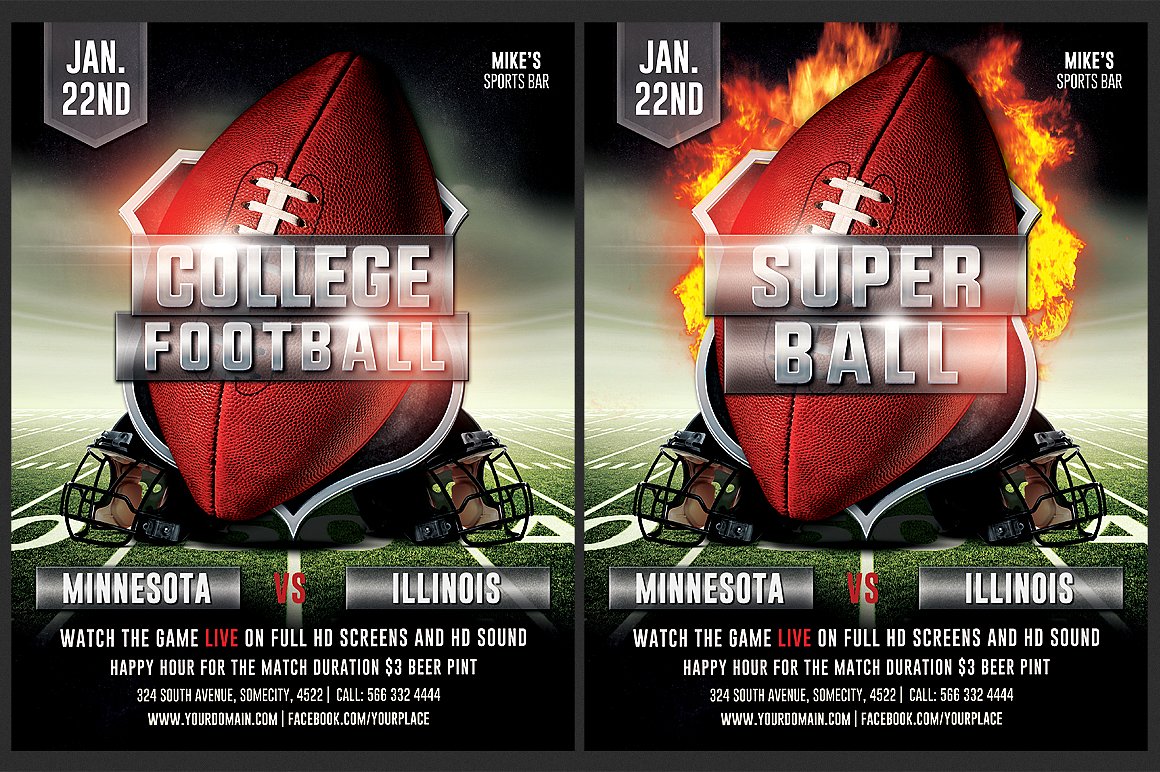 美式足球橄榄球传单模板 American Football Flyer Template