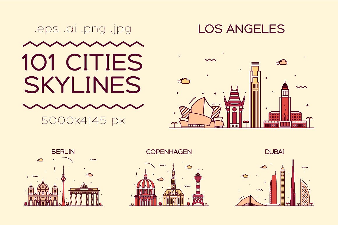 101款世界各国标志建筑矢量素材打包下载[ai,eps,png,jpg]