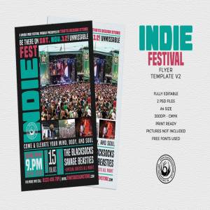 户外独立音乐节传单PSD模板v2 Indie Fest Flyer PSD V2