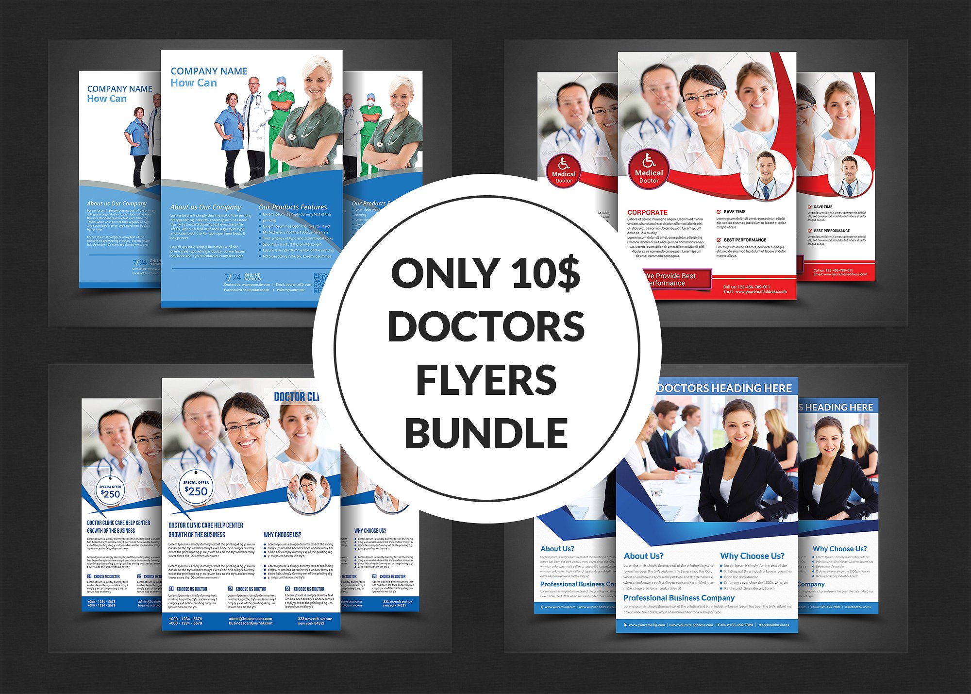医疗保健体检机构活动海报设计模板合集 Medical Doctors Flyer Bundle