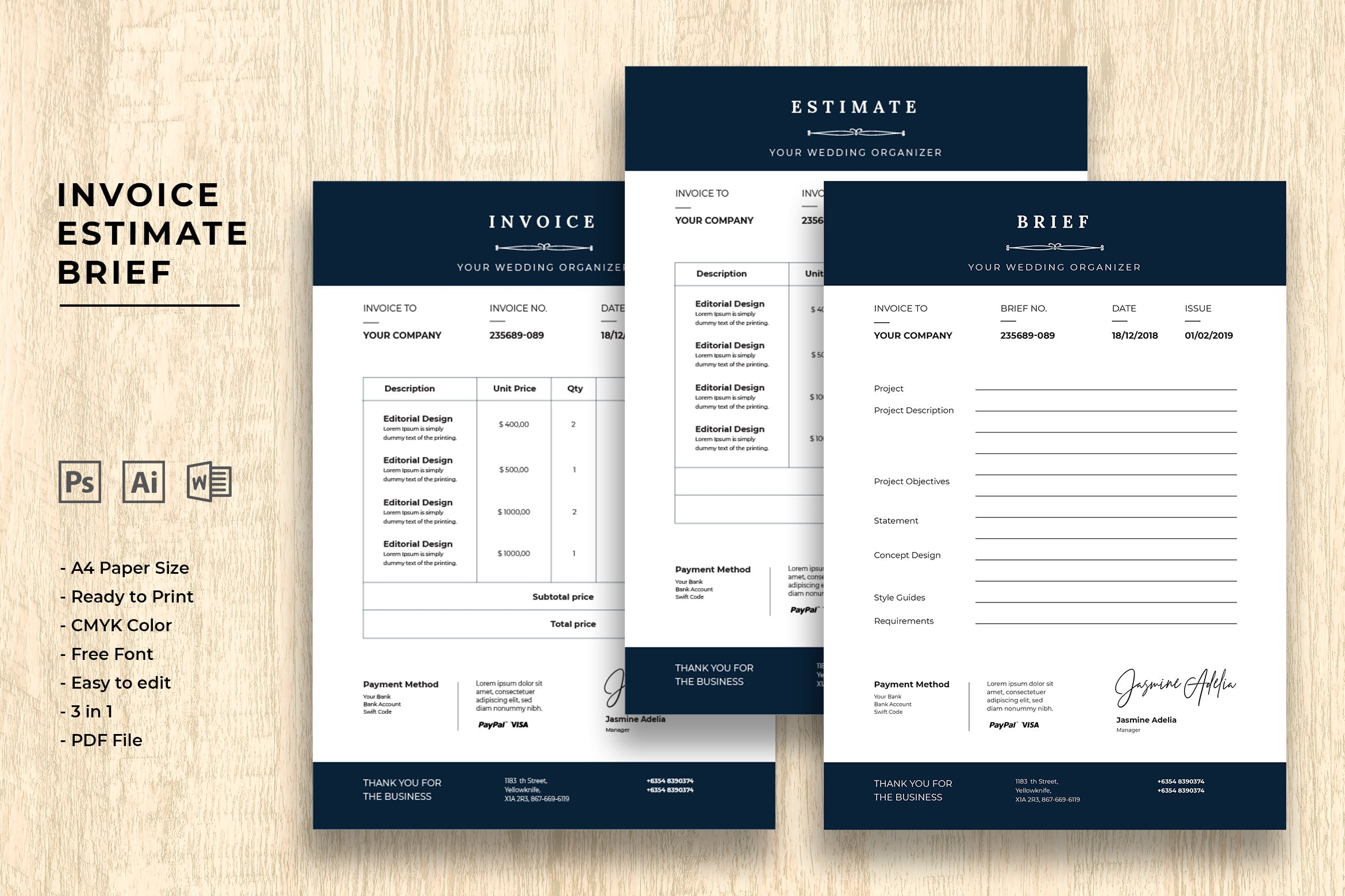 通用性企业发票单据/预算报价表格设计模板 Invoice Estimate Brief