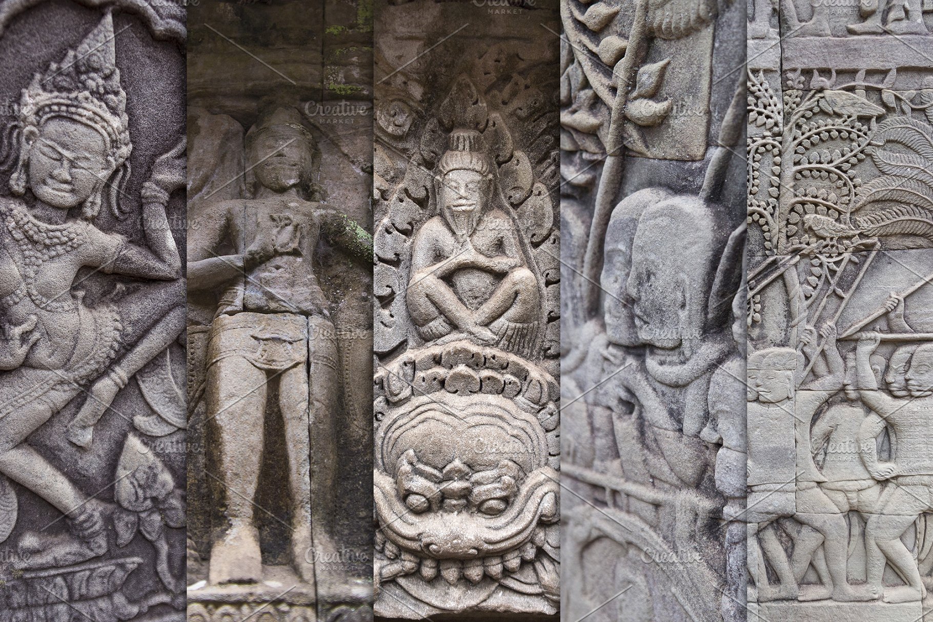 寺庙浮雕高清照片素材 Temple Bas Reliefs