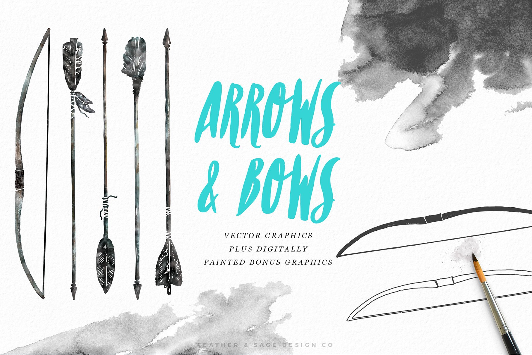 手绘弓箭图形插画 Hand-Drawn Arrows & Bows Graphics
