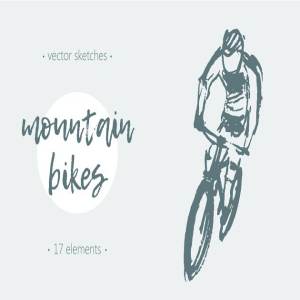 素描山地自行车剪贴画 Set of sketches of mountain bikes