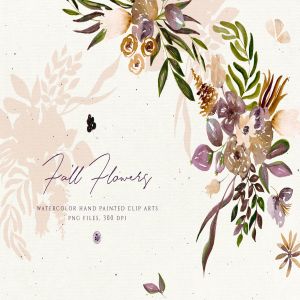 秋天手绘水彩花卉插画设计素材 Fall Flowers