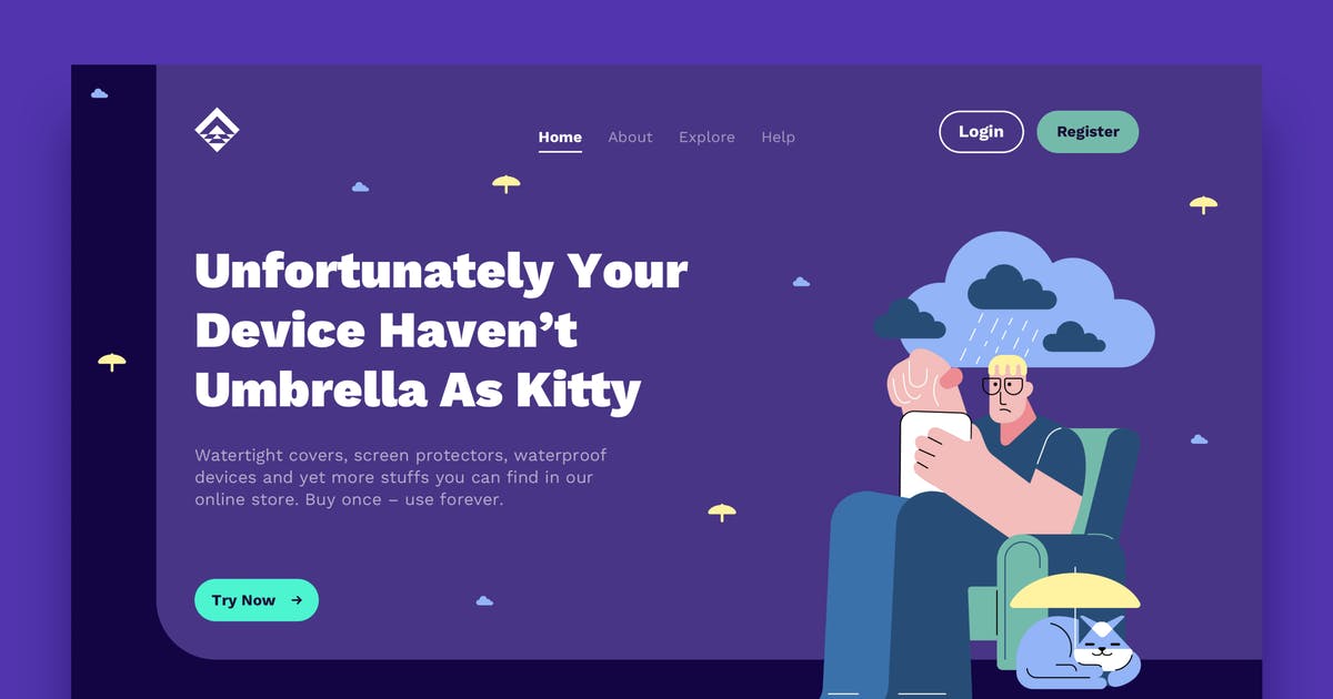 网站着陆页设计雨天场景插画素材 Raining Landing Page Illustrations