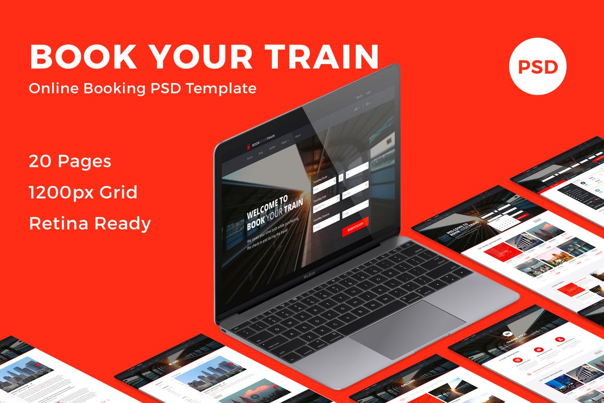 交通出行在线订票系统PSD网站模板 Book Your Train – Online Booking PSD Template