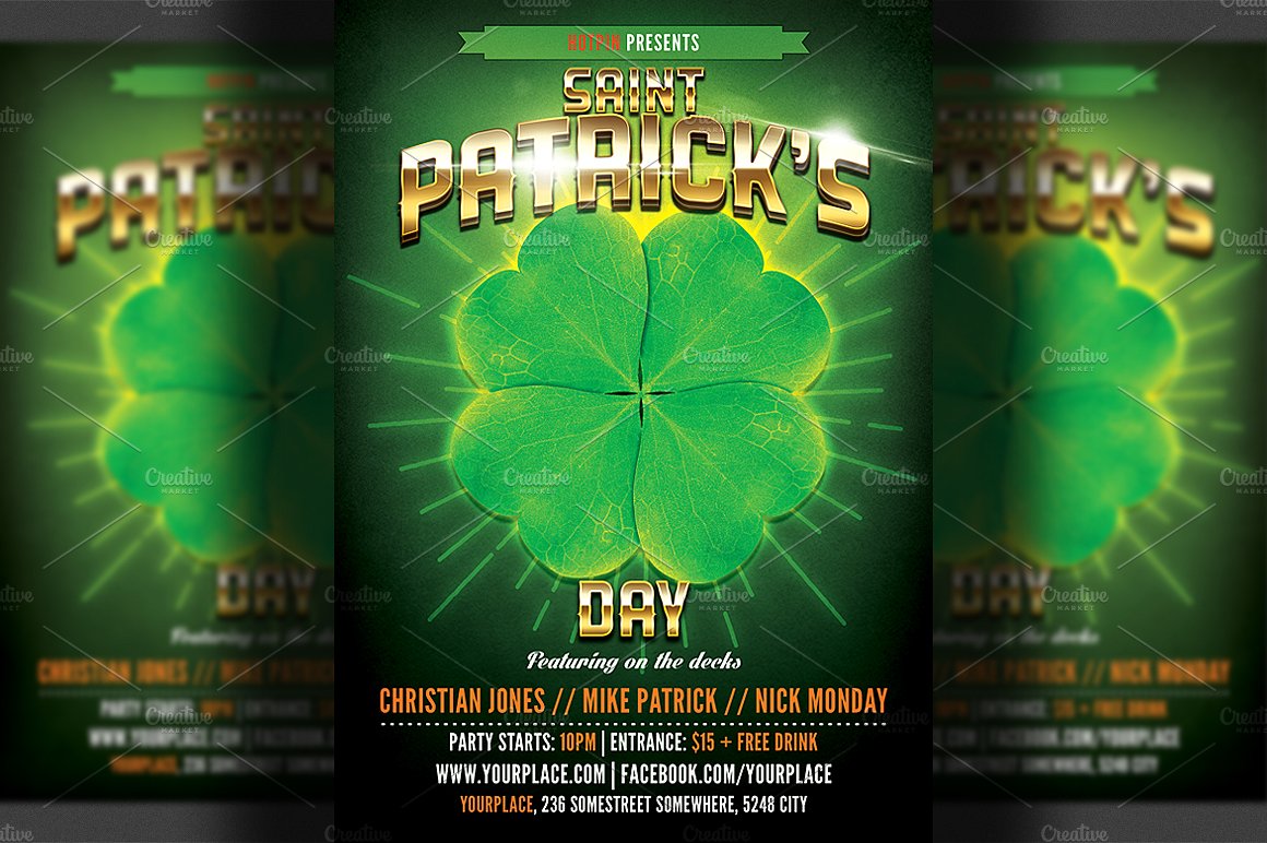 酒吧活动或夜总会聚会传单模板  St. Patrick\\’s Party Flyer Template