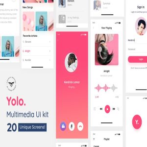 在线音乐APP应用UI模板 Yolo Multimedia Mobile App UI Kit