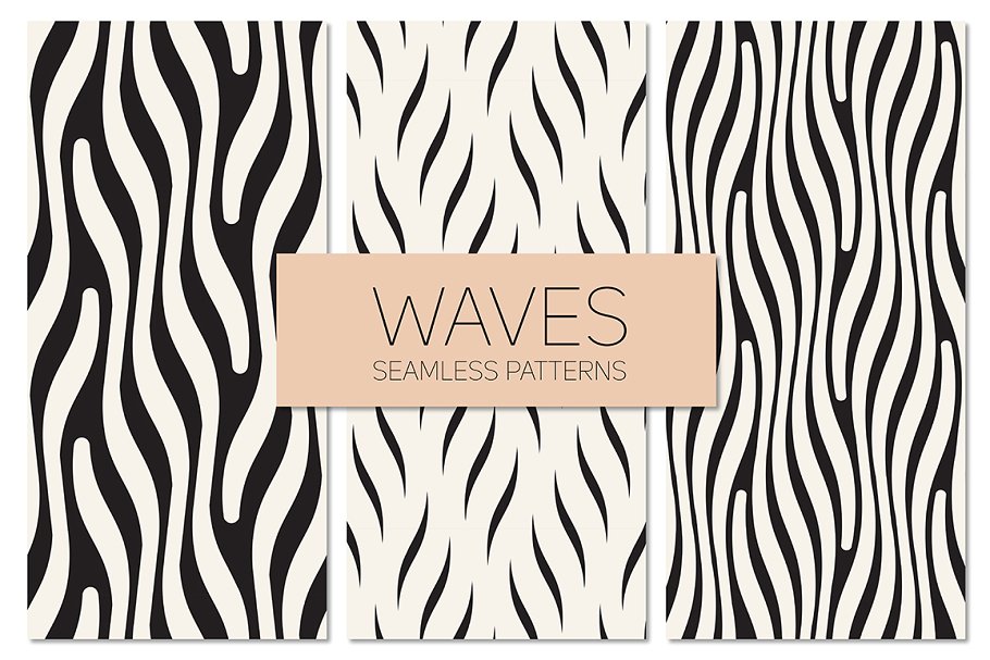 波浪图案无缝纹理 Waves. Seamless Patterns Set 2