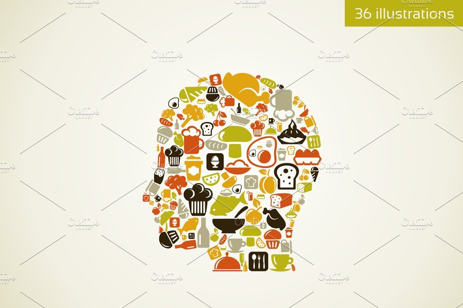 创新多元素大脑头部形状插画 Head