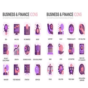 现代扁平化渐变设计风格商务&金融主题图标素材