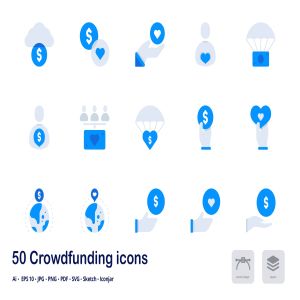 互联网众筹项目双色调扁平化矢量图标 Crowdfunding Accent Duo Tone Flat Icons