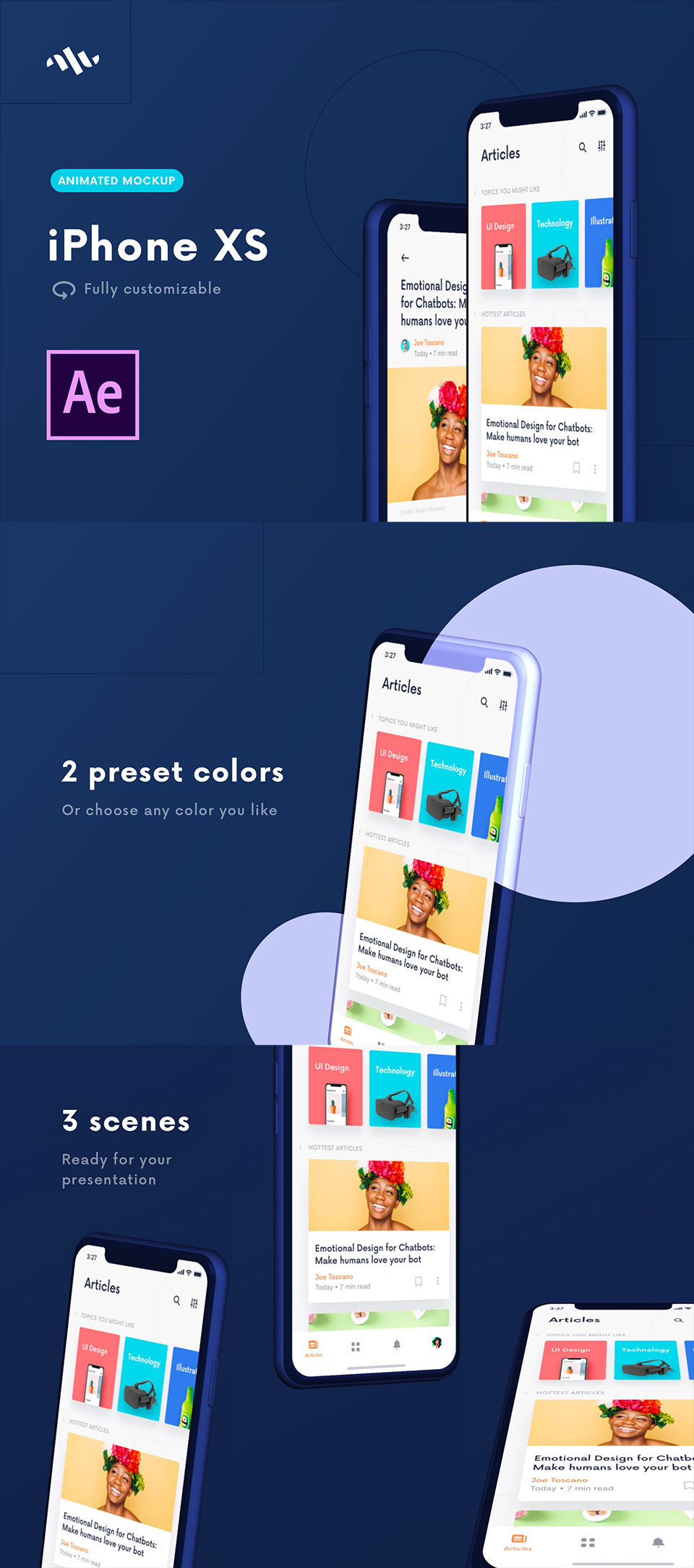 简单漂亮的iPhone X动态展示样机AE模板下载[AEP]