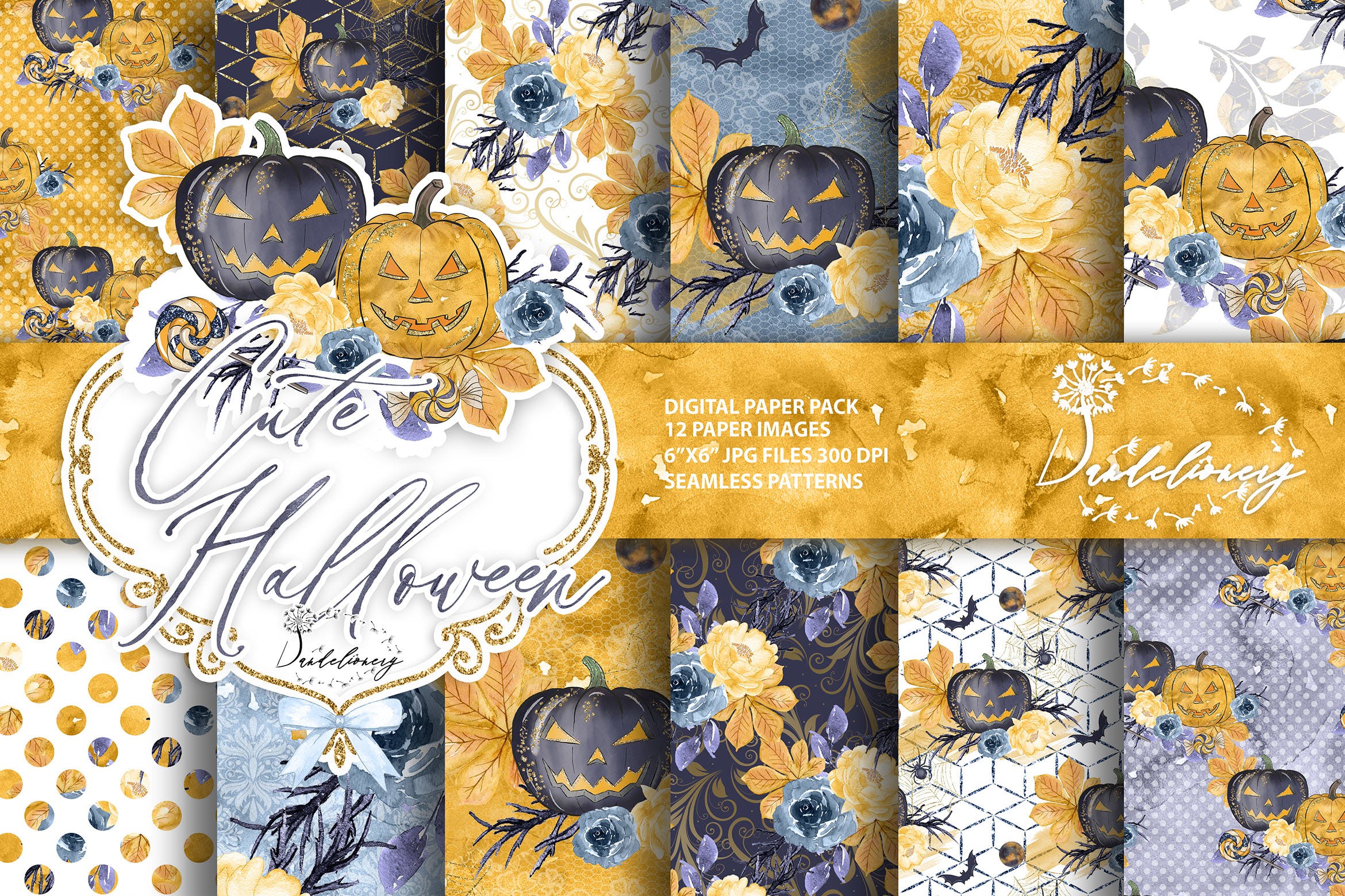 可爱万圣节主题图案数码纸张设计素材 Cute Halloween digital paper