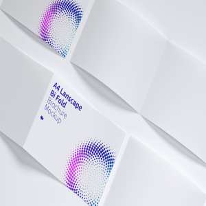 A4大小横向双折传单设计制作印刷效果图样机06 A4 Landscape Bi Fold Brochure Mockup 06